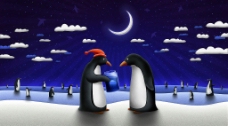 夜空下的企鹅图片