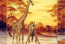 精美奇妙的动物画：母鹿与小鹿图片