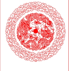 中国古典图案矢量素材:环形如意龙纹图片